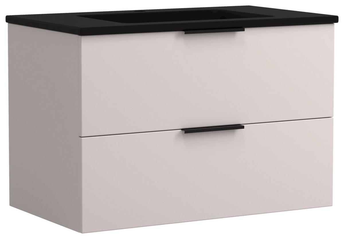 Waschtischkombi Sevilla Kaschmir/schwarz - Kaschmir/Schwarz, MODERN, Keramik/Holzwerkstoff (80cm) - Held