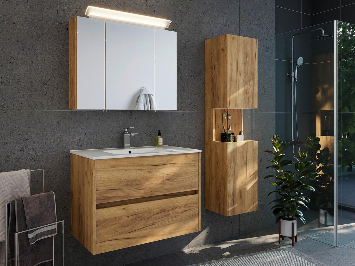 Spiegelschrank Eiche Dekor B: 80 Cm - Eichefarben, MODERN, Glas/Holzwerkstoff (80/62/17cm) - MID.YOU