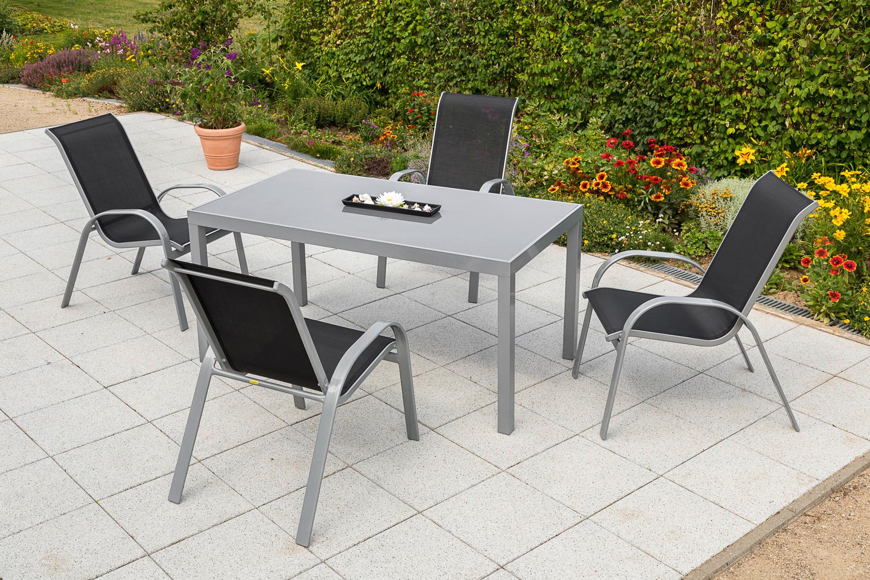 Gartenmöbel Set 5tlg. Amalfi aus Aluminium - Silberfarben/Schwarz, MODERN, Textil/Metall - Gardenson