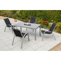 Gartenmöbel Set 5tlg. Amalfi aus Aluminium - Silberfarben/Schwarz, MODERN, Glas/Textil - Gardenson