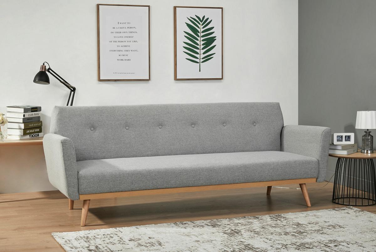 Schlafsofa Hellgrau B: 212 Cm - Hellgrau/Naturfarben, MODERN, Textil (212/79/85cm) - Livetastic