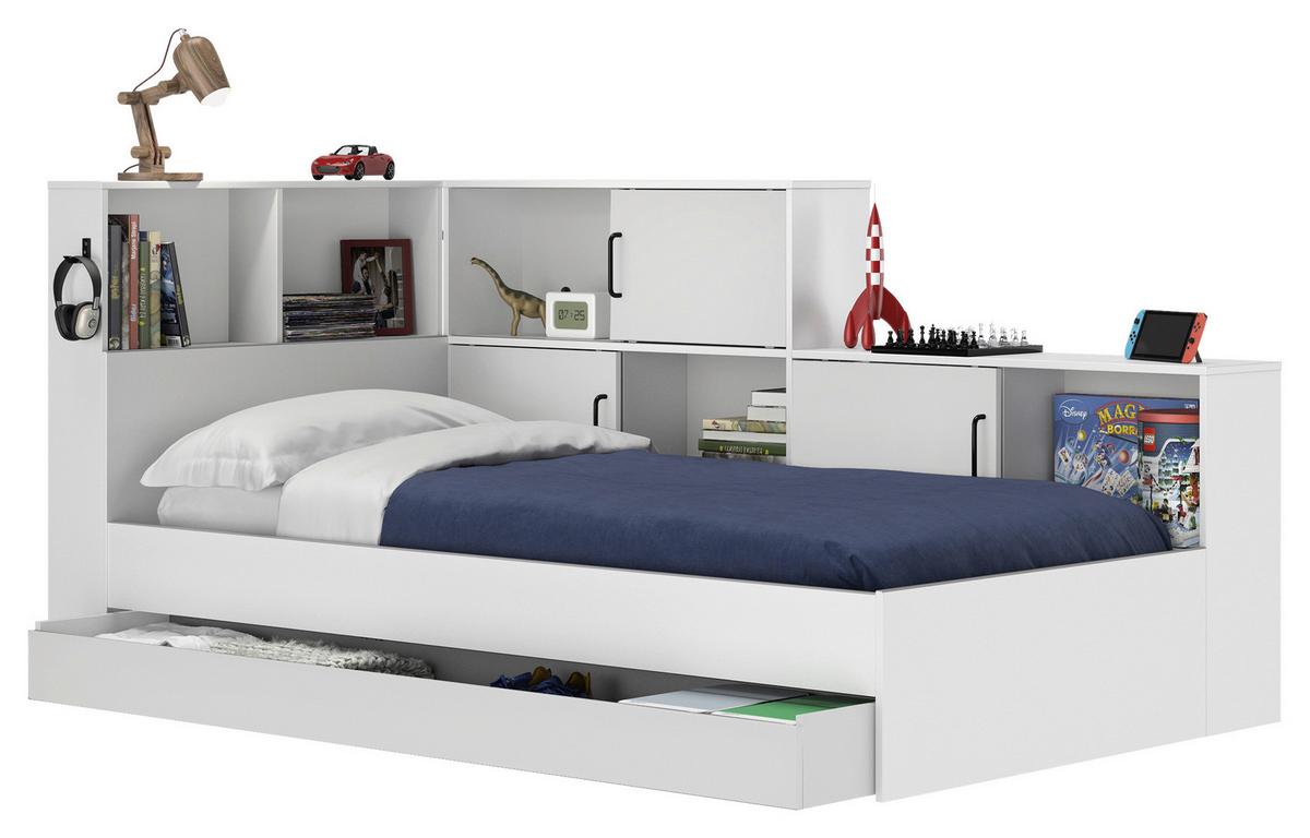 Stauraumbett Erwan - Weiß, MODERN, Holzwerkstoff (90/200cm) - MID.YOU
