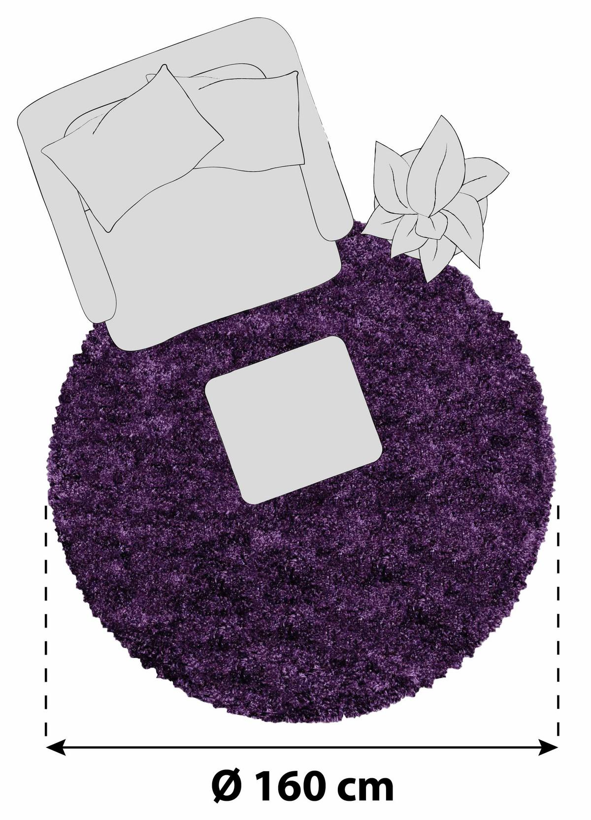 Hochflor Teppich Lila Fluffy Rund Ø 160 Cm - Lila, Basics, Textil (160cm)