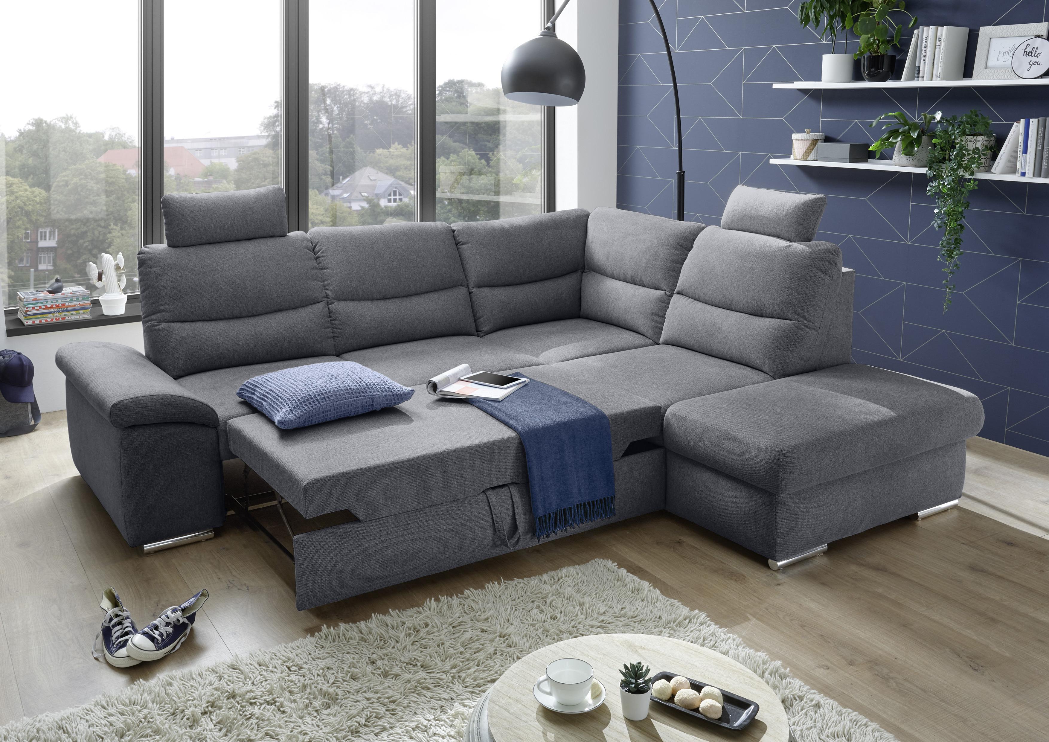 Rozkládací Sedací Souprava Alma Šedá - barvy stříbra/antracitová, Basics, kompozitní dřevo/textil (257/218cm) - MID.YOU