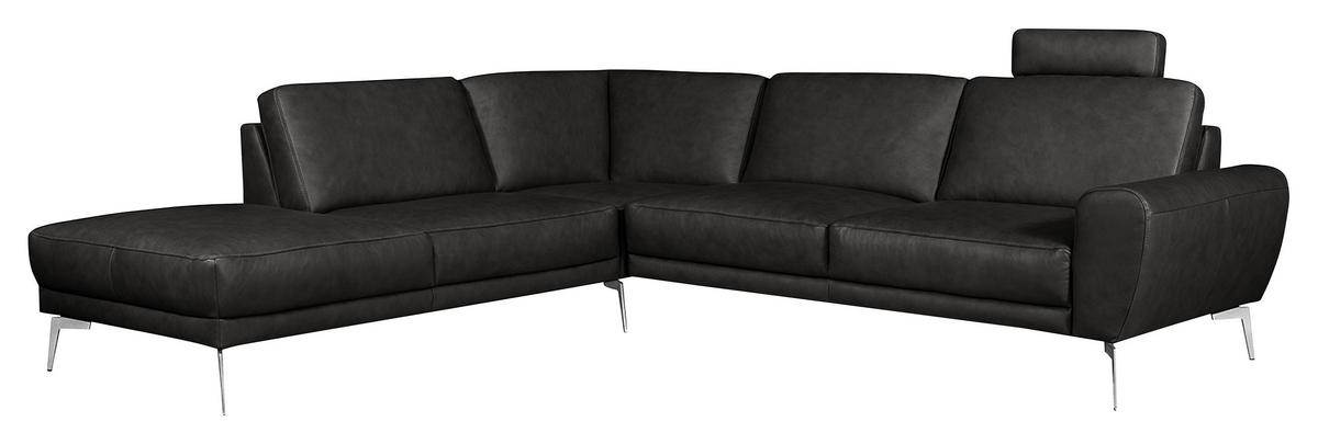 Ecksofa Spring Schwarz Chrom S: 250x273 Cm - Chromfarben/Schwarz, Design, Leder (250/273cm) - Livetastic