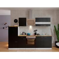 Küchenzeile Economy mit Geräten 270 cm Schwarz/Nussbaum Dekor - Nussbaumfarben/Schwarz, Basics, Holzwerkstoff (270cm) - Respekta