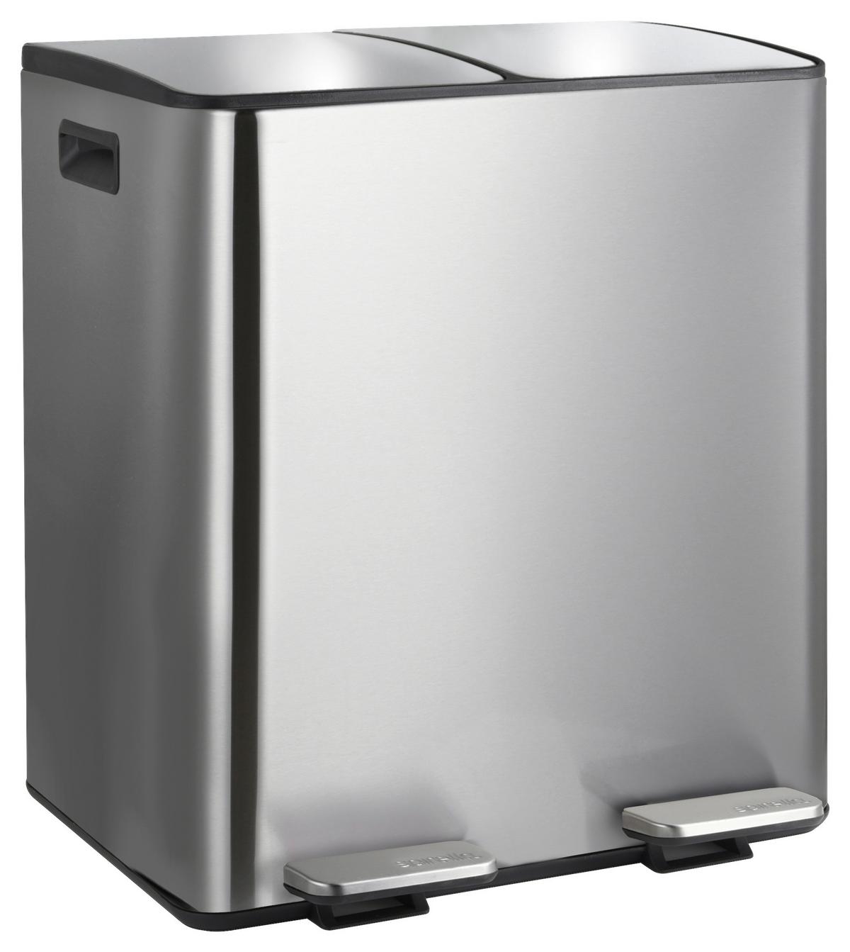 Treteimer Aliya 40l Silberf. Metall Lbh: 45x30x51 Cm - Silberfarben/Schwarz, Basics, Kunststoff/Metall (45/30/51cm) - Spirella