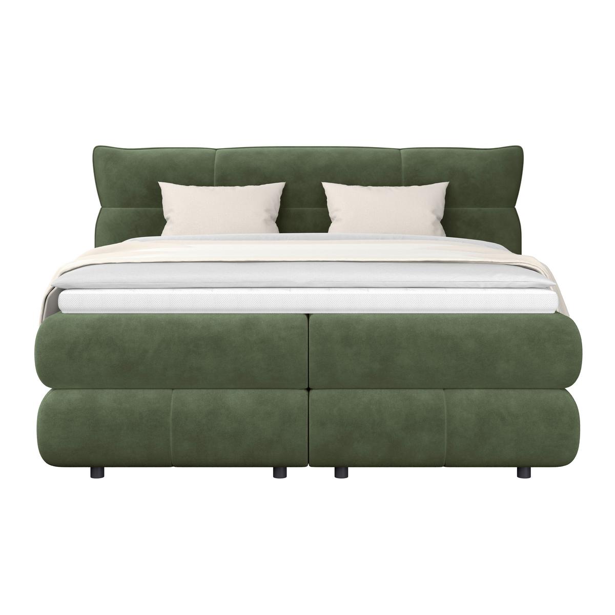 Boxspringbett Carmelo Dunkelgrün 180x200 cm - Beige/Schwarz, Trend, Textil (180/200cm)