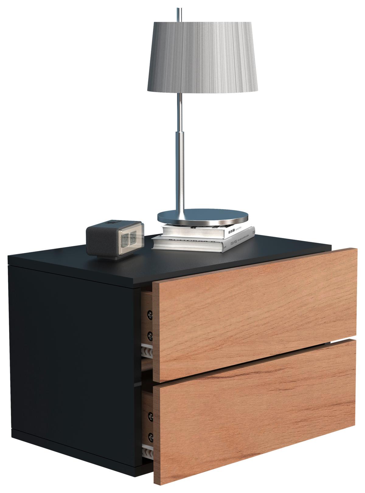 Nachtkästchen USAl L B: 45 cm Schwarz/Eiche Dekor - Eichefarben/Schwarz, MODERN, Holzwerkstoff (45/30/32cm) - MID.YOU