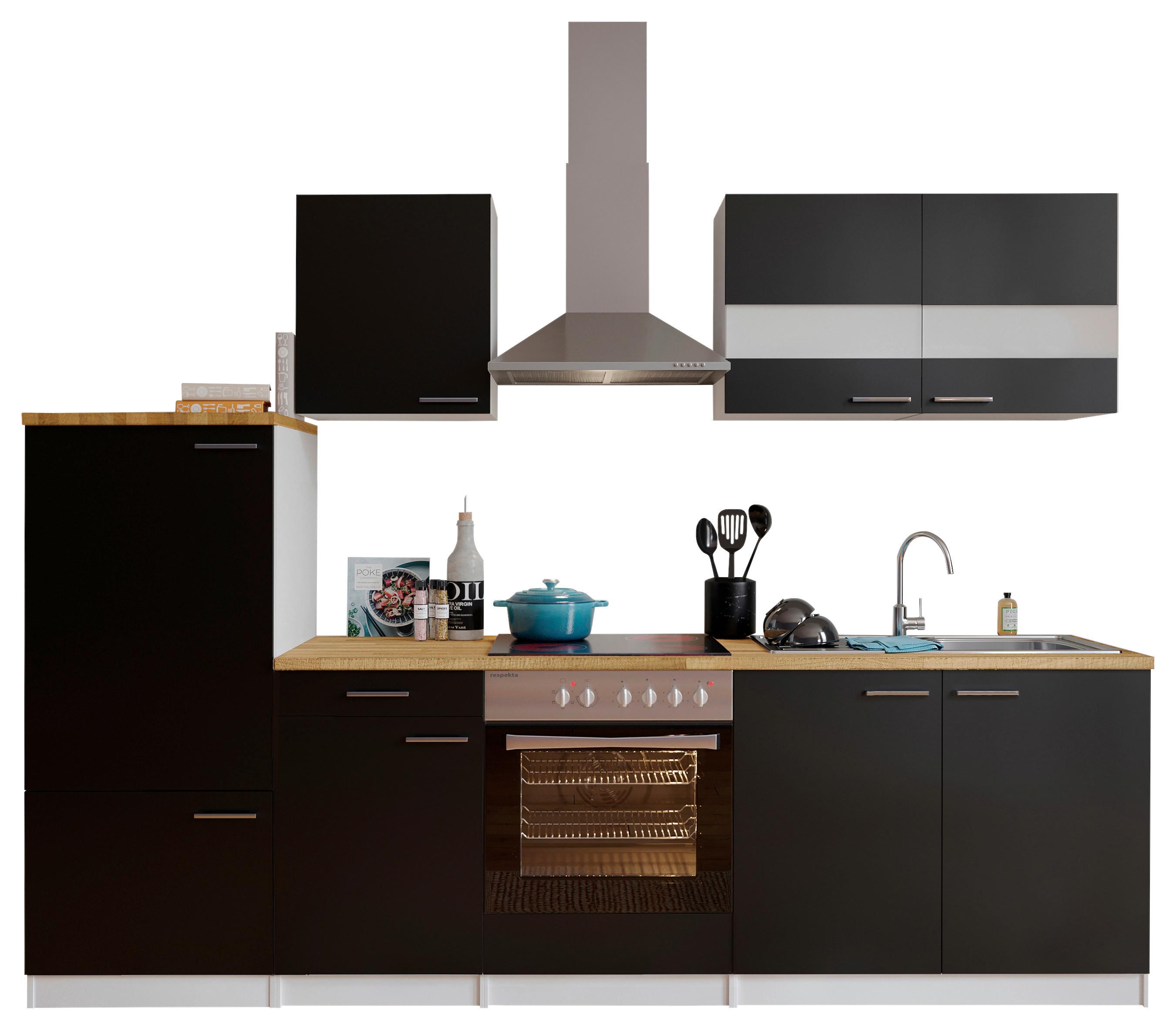 Küchenzeile ohne Geräte B: 270 cm Schwarz/Weiß/Nussbaum Dekor - Nussbaumfarben/Schwarz, Basics, Holzwerkstoff (270cm) - Respekta