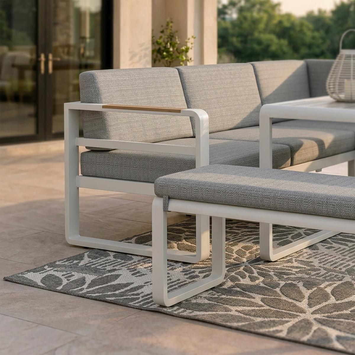 JEDÁLENSKÁ TERASOVÁ SÚPRAVA ARUBA - biela/svetlosivá, Modern, kov/textil - Bessagi Garden
