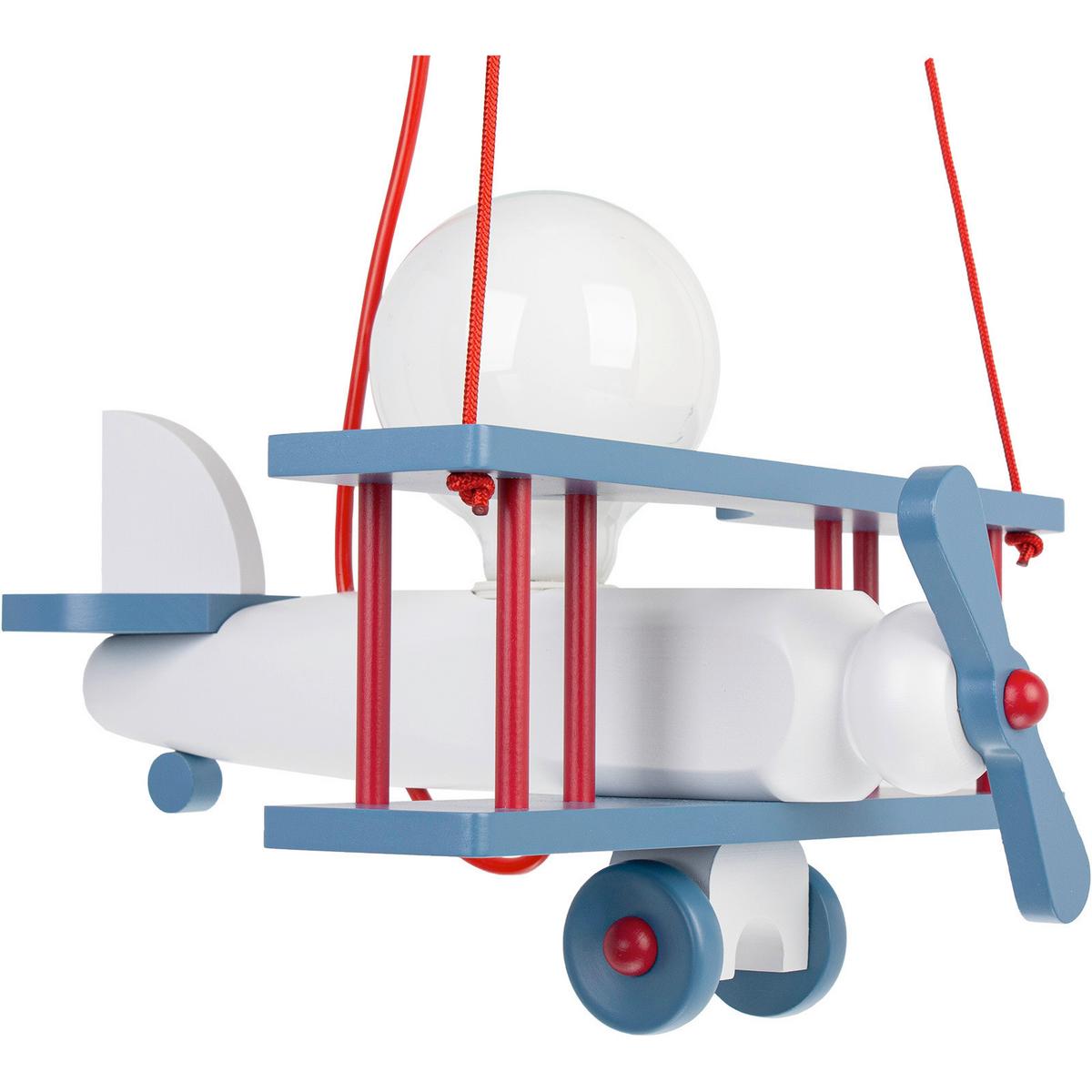 Kinderhängeleuchte Flugzeug H: 75 Cm 1-Flammig - Blau/Rot, KONVENTIONELL, Holz (29/31/75cm)
