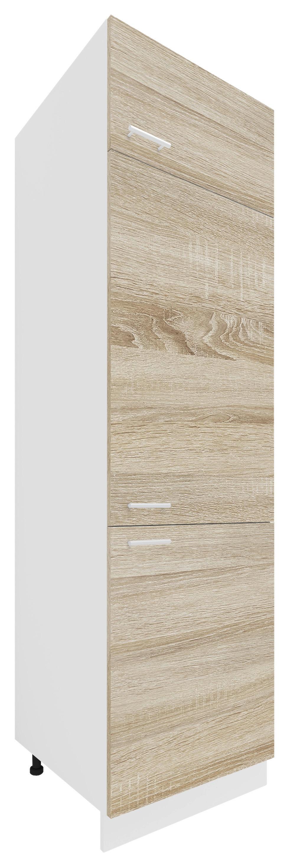 Küchen-Hochschrank Esilo B: 60cm Eiche Dekor/Weiß - Weiß/Sonoma Eiche, KONVENTIONELL, Holzwerkstoff (60/207/57cm) - MID.YOU