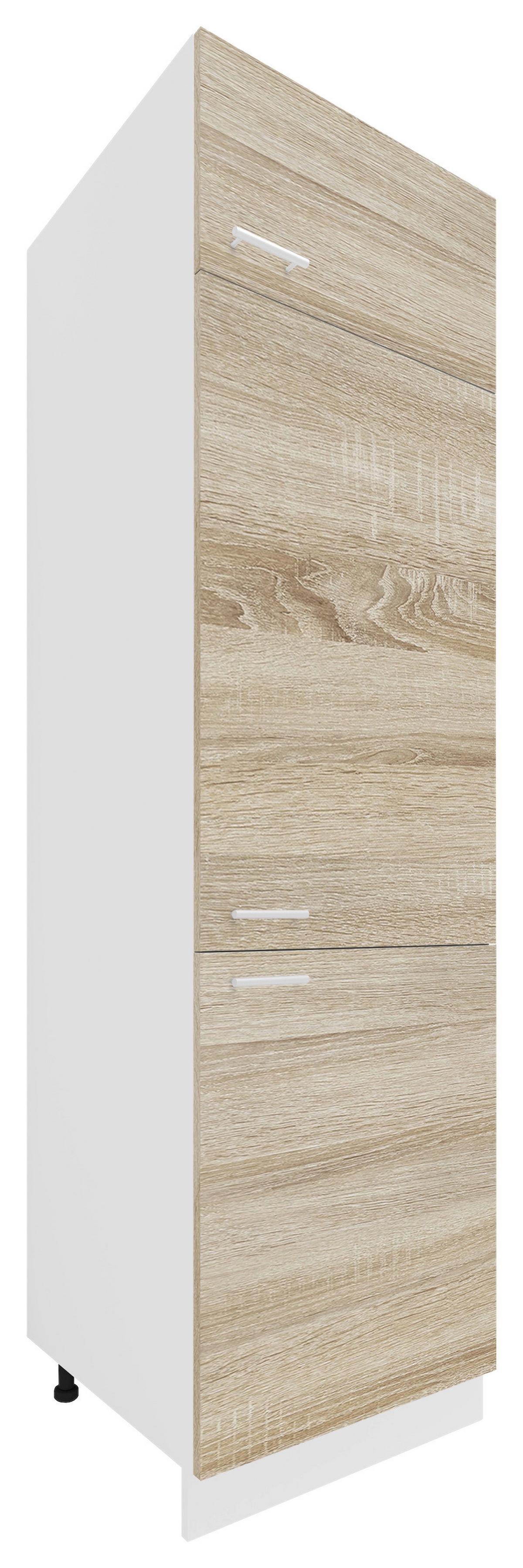 Küchen-Hochschrank Esilo B: 60cm Eiche Dekor/Weiß - Weiß/Sonoma Eiche, KONVENTIONELL, Holzwerkstoff (60/207/57cm) - MID.YOU