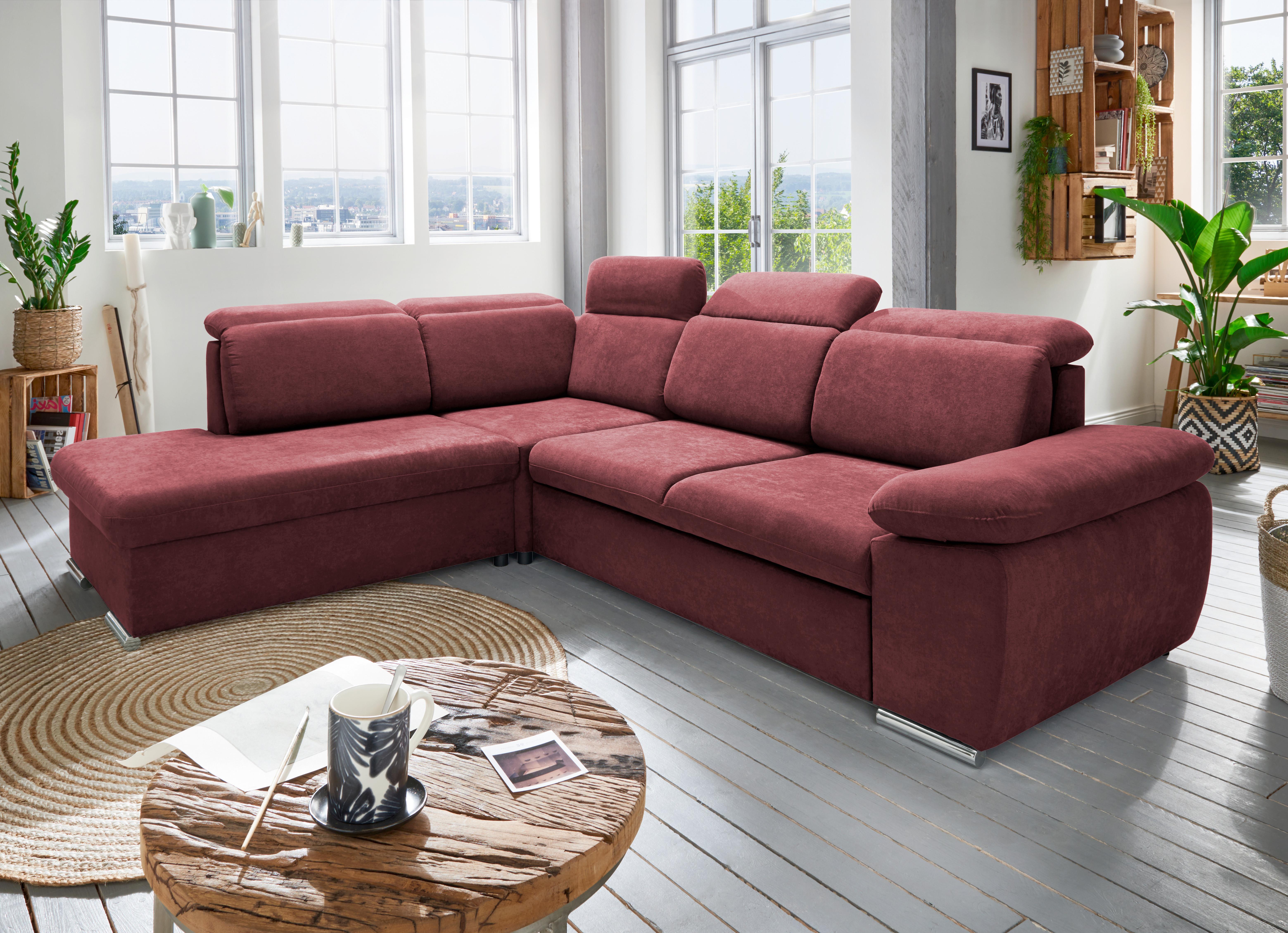 Ecksofa Vasto Bordeaux S: 228x283 cm - Chromfarben/Bordeaux, Design, Textil (228/283cm) - Livetastic
