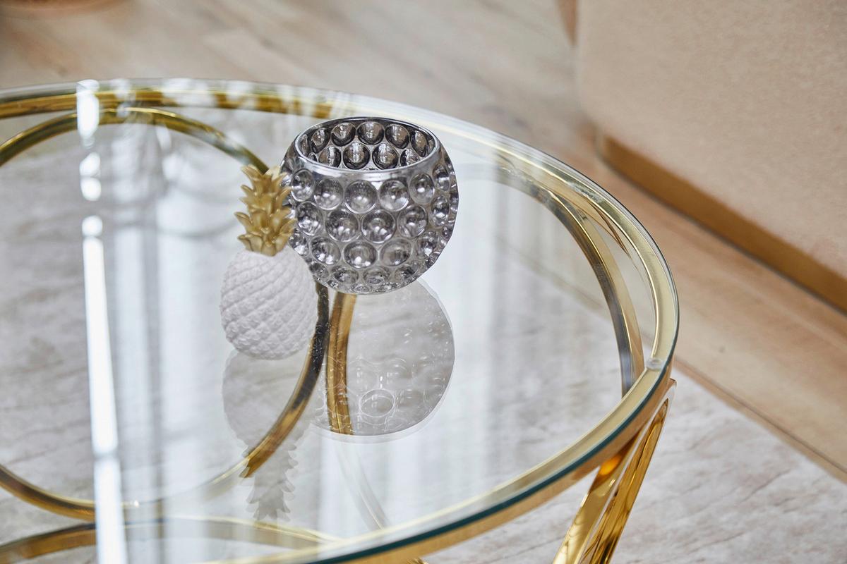 Couchtisch Goldfarben D: 80 Cm - Klar/Goldfarben, Design, Glas/Metall (80/80/40cm) - Livetastic