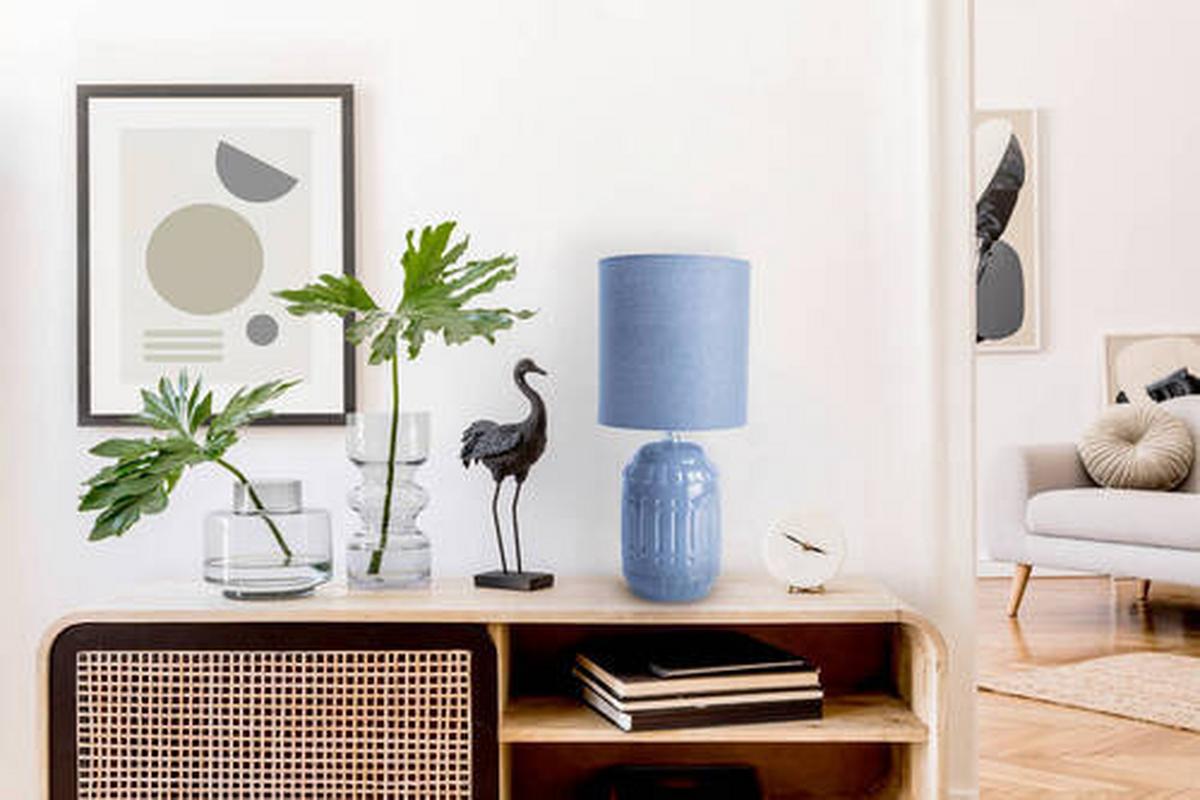 Tischlampe Hellblau 3188392 - Hellblau, Design, Keramik/Textil (30cm) - Näve