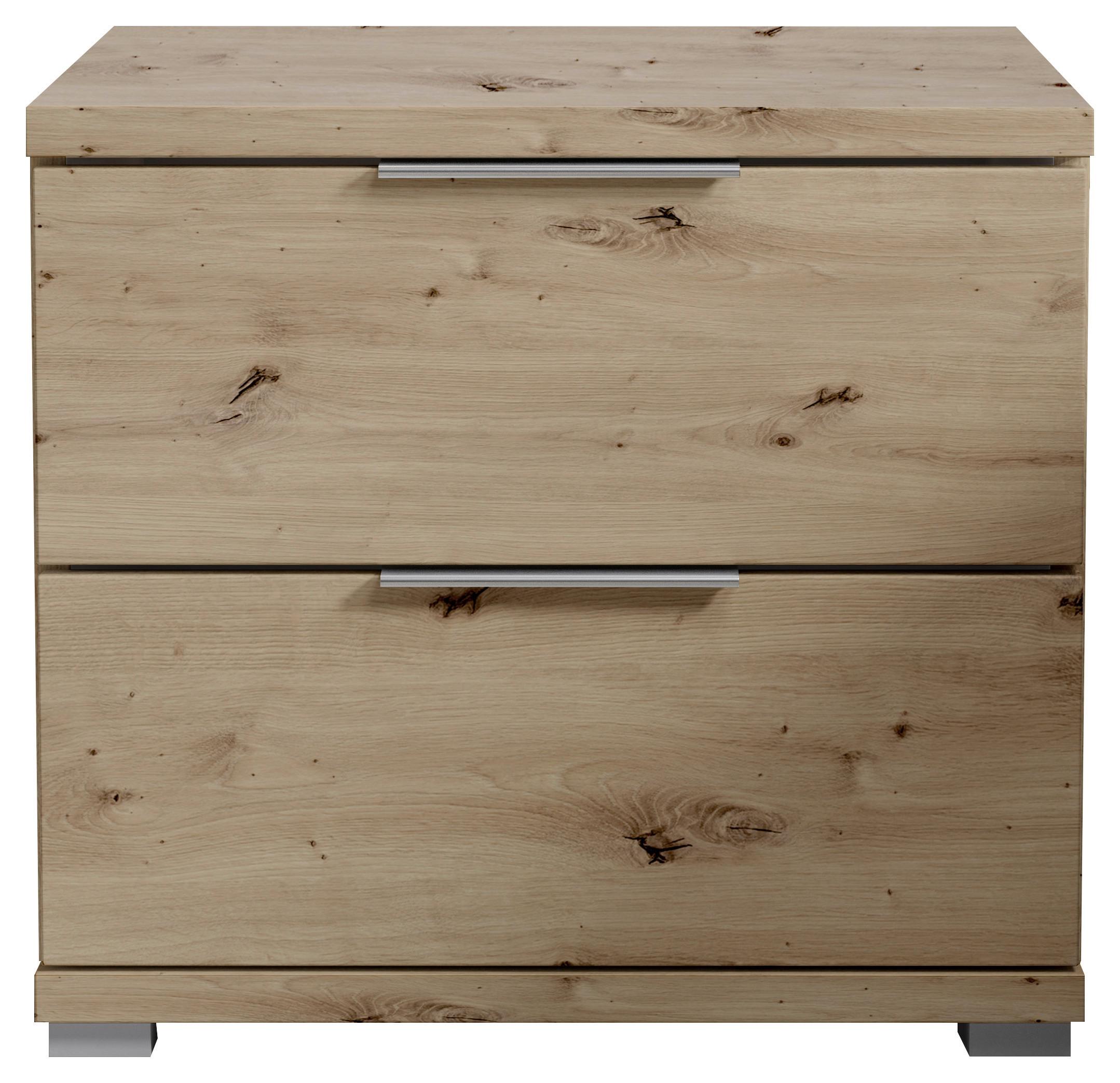Nachtkästchen Smilla 2l E - Alufarben/Eiche Artisan, KONVENTIONELL, Holzwerkstoff (46/43/42cm)