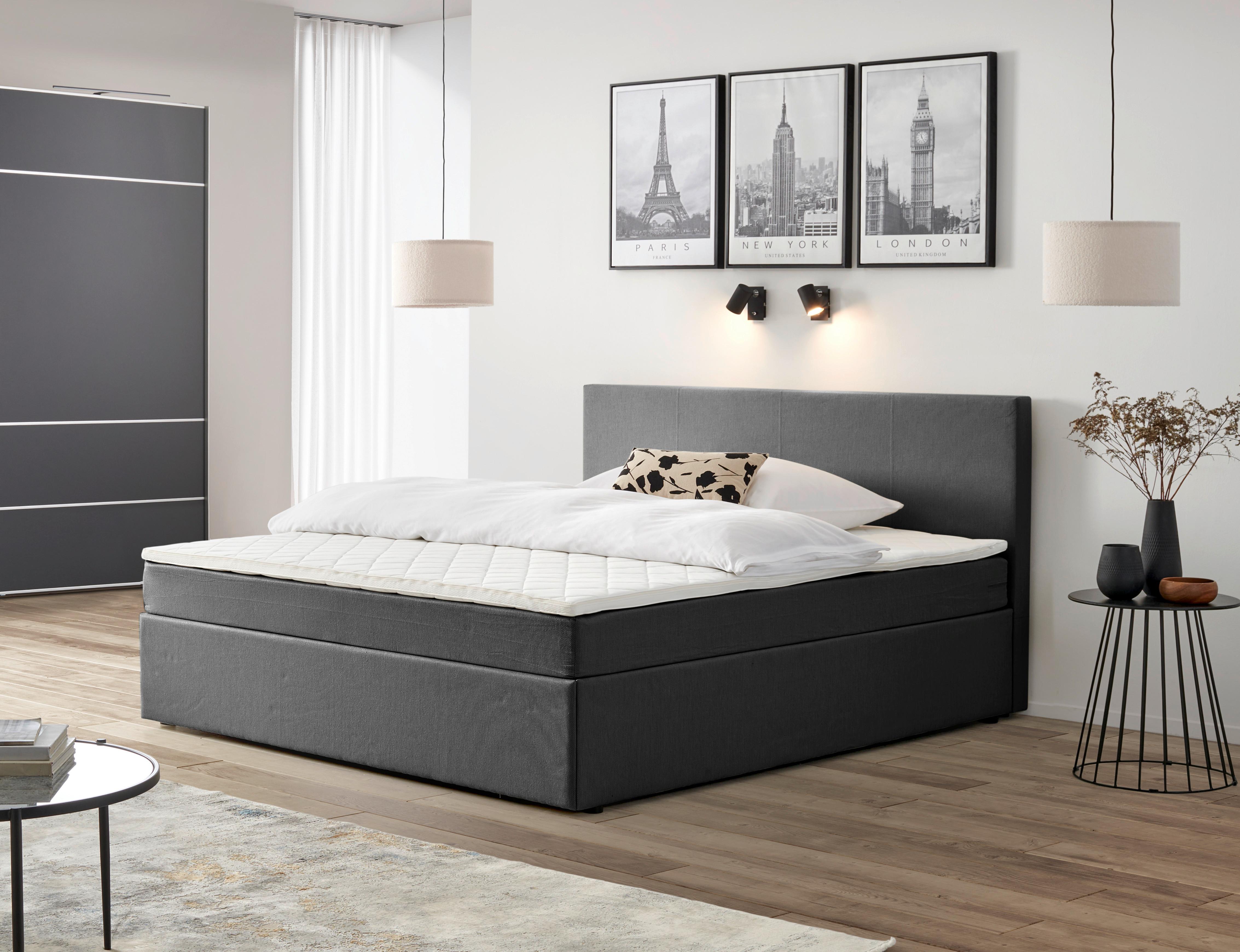 Boxbett mit Topper 180x200 Carolina - Schwarz/Grau, Basics, Holz/Holzwerkstoff (180/200cm) - P & B