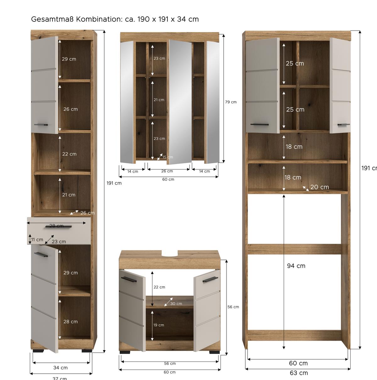 Badezimmer Scout Kaschmir/Naturfarben B: 160 cm - Kaschmir/Schwarz, MODERN, Holzwerkstoff (160cm) - MID.YOU