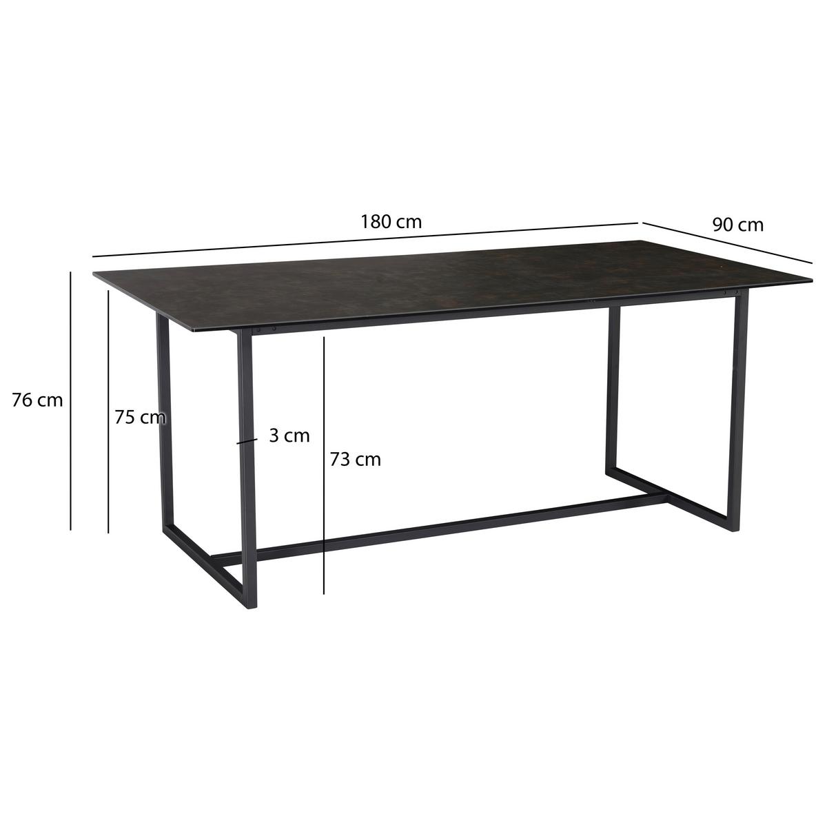Esstisch Schwarz, L: 180 cm - Schwarz, Design, Keramik/Metall (180/90/76cm) - MID.YOU