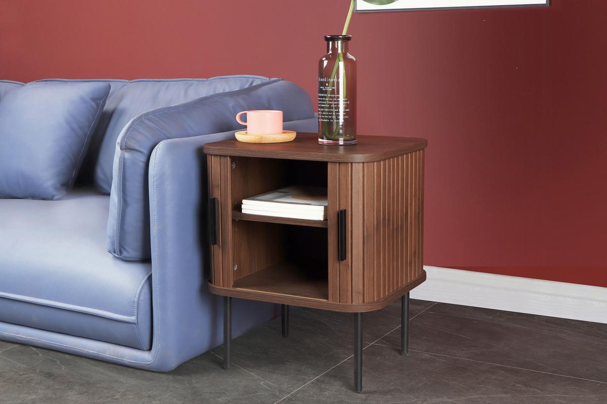 Nachttisch Walnuss/schwarz B: 45 Cm - Walnussfarben/Schwarz, Design, Holzwerkstoff/Metall (45/55/40cm) - Livetastic