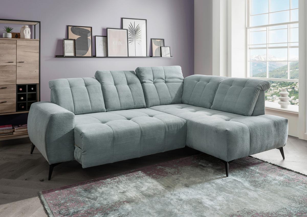 Ecksofa mit USB Anschluss Sano, Hellblau, S: 261x200 cm - Schwarz/Hellblau, MODERN, Textil (261/200cm) - Livetastic
