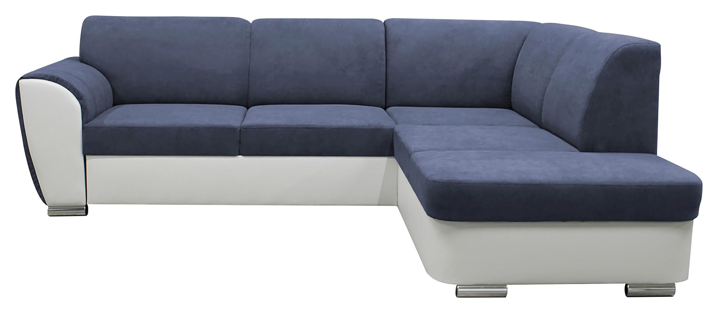 Ecksofa Mit Bettkasten Doris Rücken Echt Blau/weiß - Blau/Silberfarben, Design, Textil (255/196cm) - MID.YOU
