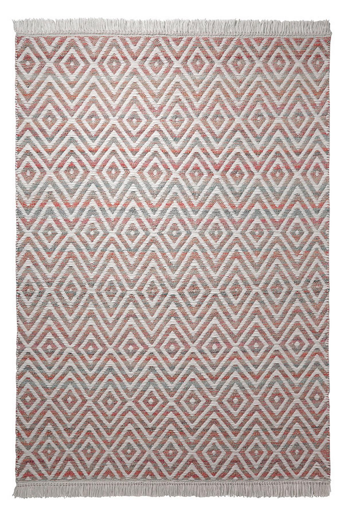 Handwebteppich Rot/weiß Wolle Vector 60x110 Cm - Rot/Weiß, KONVENTIONELL, Textil (60/110cm) - Esprit