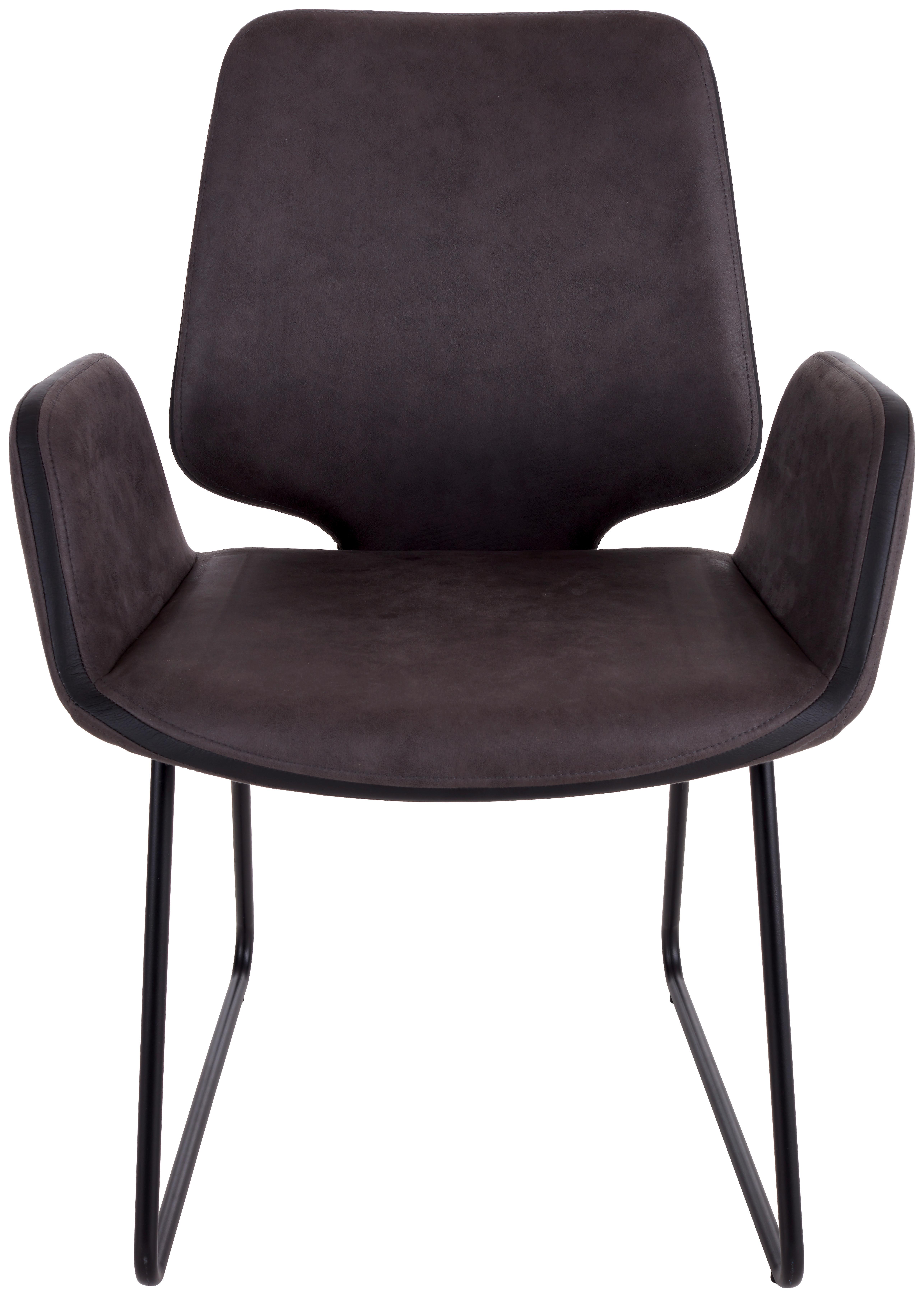 Armlehnstuhl Valencia Grau Lederlook, Gepolstert - Dunkelgrau/Schwarz, MODERN, Textil/Metall (47/84/61cm) - MID.YOU