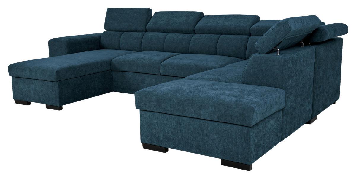 Wohnlandschaft Sirus XL blau, 219x334cm - Blau/Eichefarben, KONVENTIONELL, Holz/Holzwerkstoff (219/334/77cm)