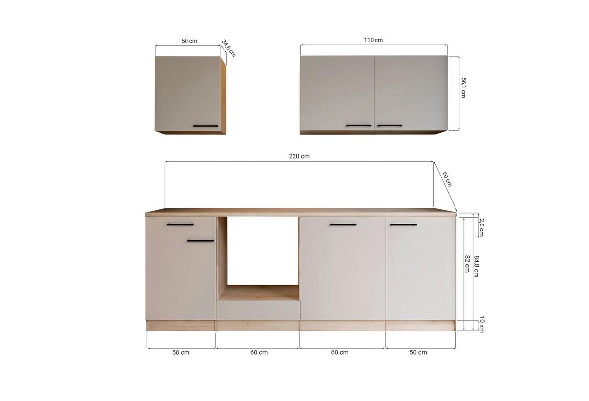KUCHYŇSKÝ BLOK BEZ SPOTŘEBIČŮ MERLE - barvy dubu/černá, Trend, kov/kompozitní dřevo (220cm) - Respekta