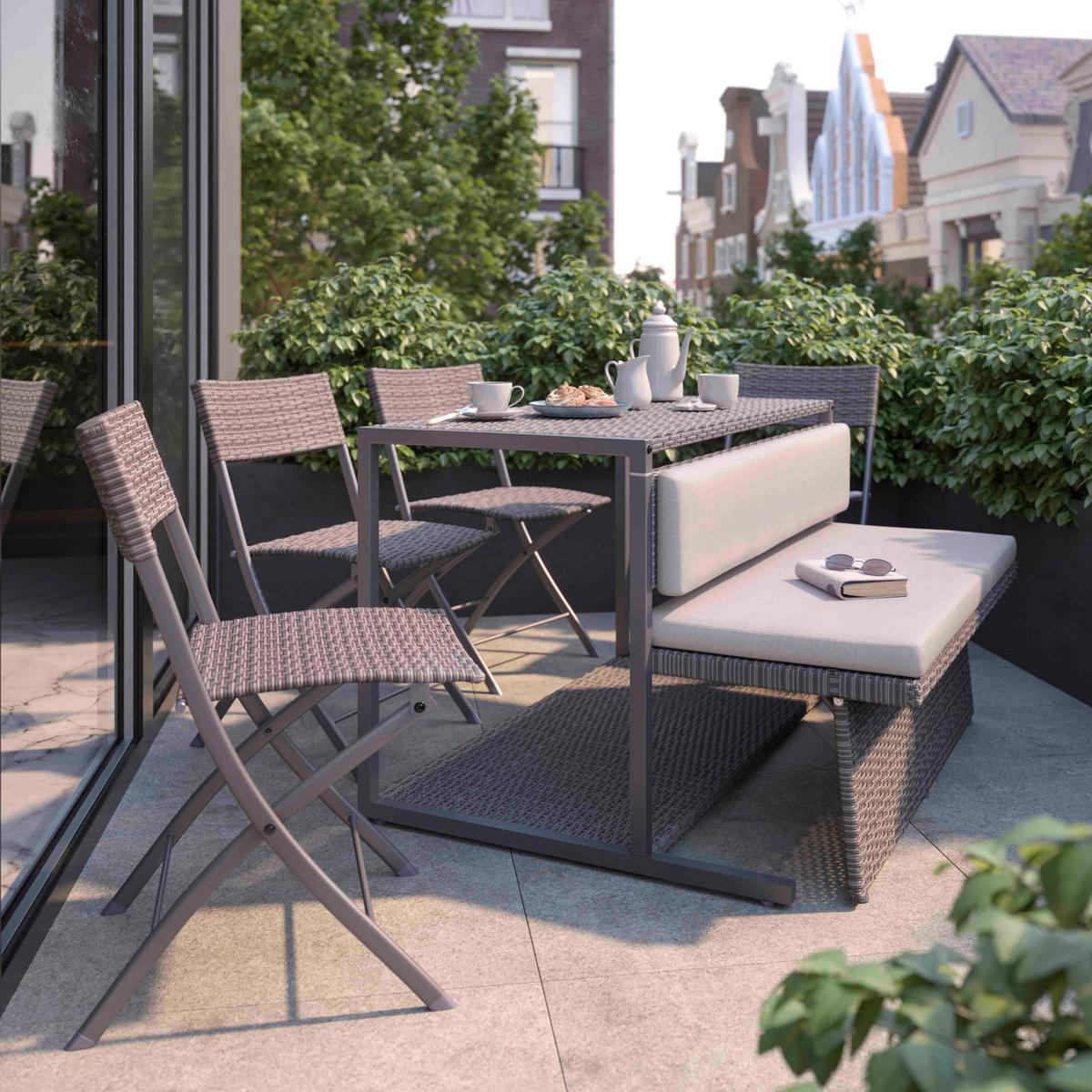Balkónová zostava MARIO tm.sivá/sv.sivá - sivá/svetlosivá, Modern, kov/textil (120/75/105cm) - Bessagi Garden