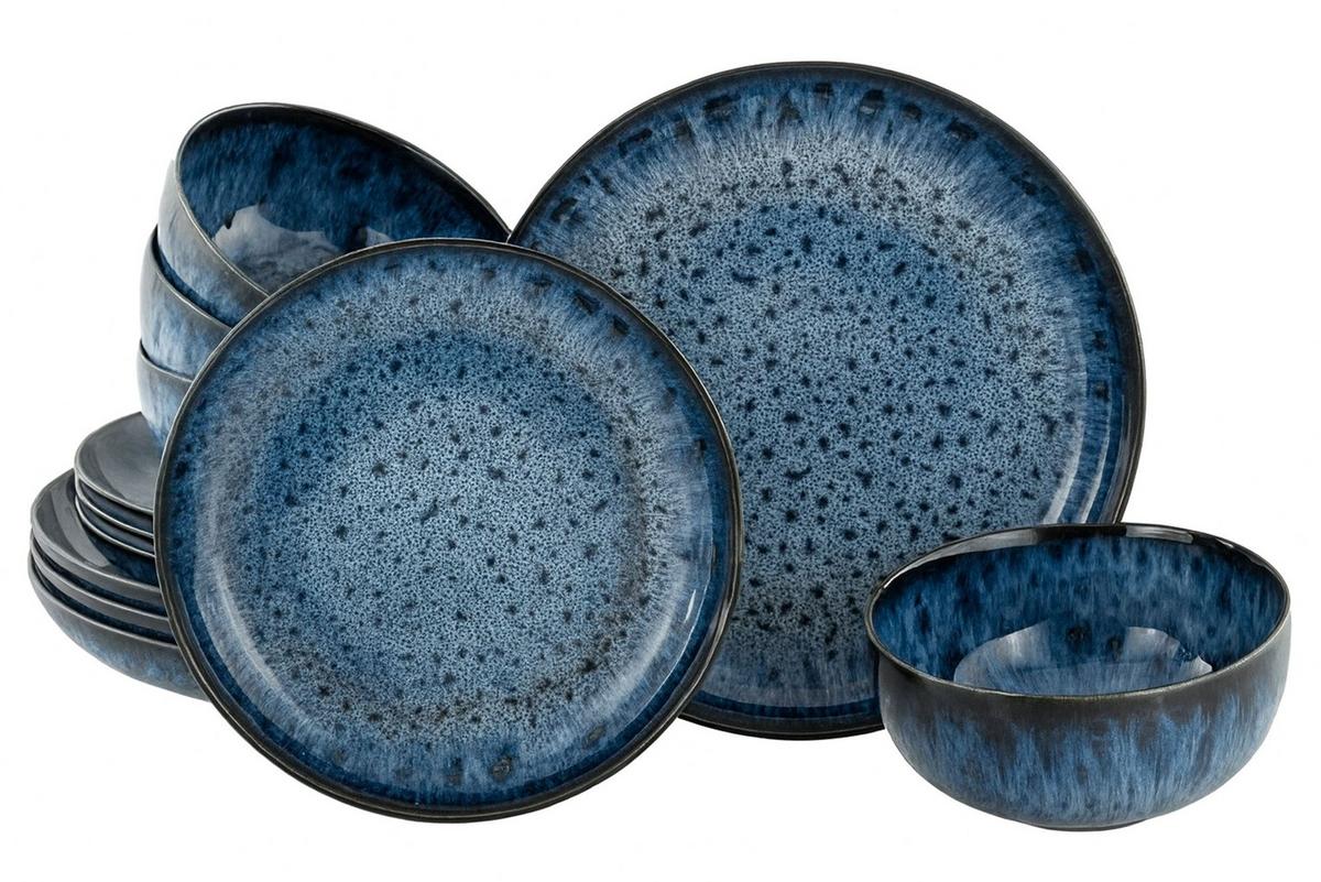 Tafelservice Allround Magic 12tlg. - Blau/Schwarz, Basics, Keramik - Creatable