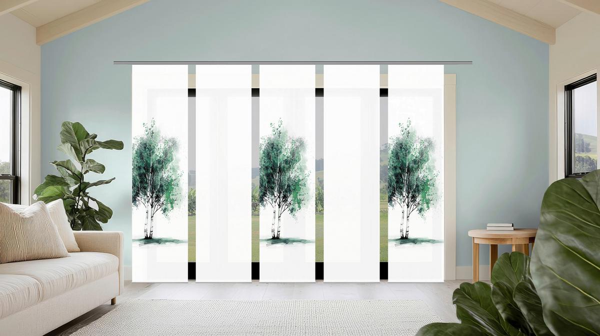 Flächenvorhang Tree 5er Set - Weiß/Grün, Natur, Textil (60/245cm)