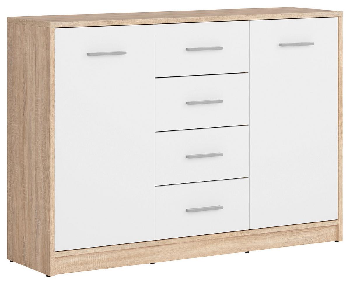 Kommode 118,5 Cm Nepo Plus Onoma Eiche Deko - Schwarz/Weiß, Design, Holzwerkstoff (118,5/84/34cm)
