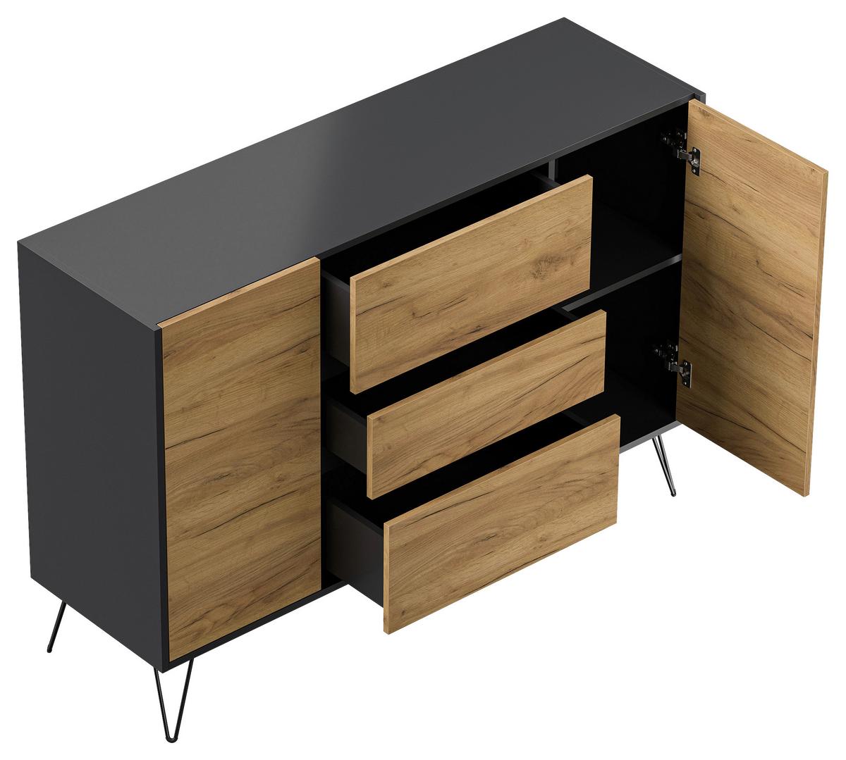 Sideboard Posseik Industrial Eichefarben/Graphitf. B:140 cm - Eichefarben/Schwarz, Design, Holzwerkstoff (140/93,6/42cm) - P & B