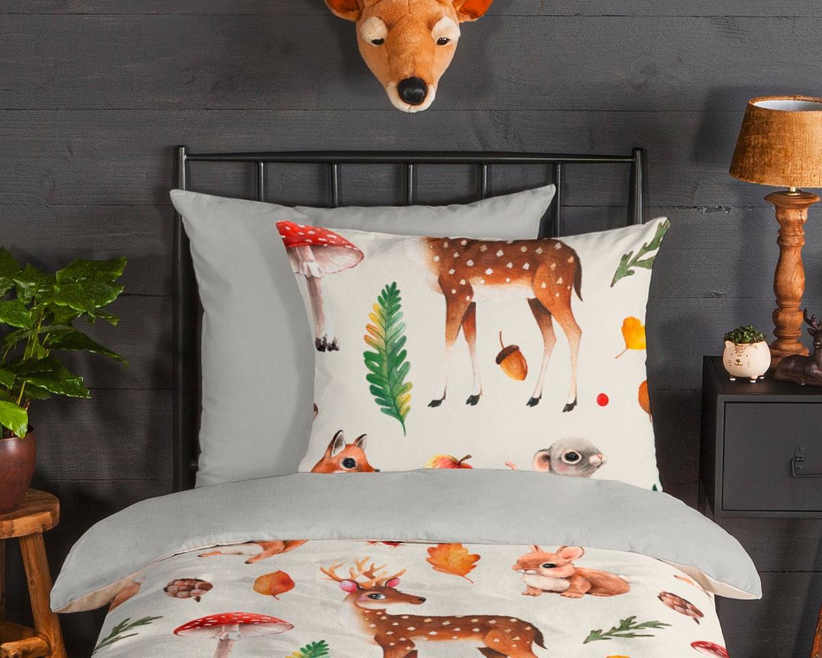 KINDERBETTWÄSCHE AUTUMN - Greige/Hellgrau, Trend, Textil (140/200cm)