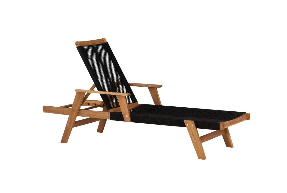 Sonnenliege Little John Akazienholz Verstellbar - Schwarz/Akaziefarben, KONVENTIONELL, Holz (73/35/200cm) - Gardenson