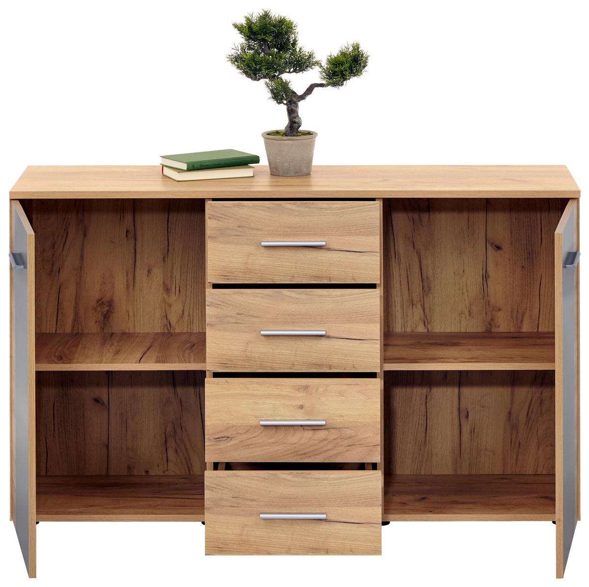 Komód Uno 140/80 Cm - tölgyfa színű/szürke, Modern, faalapú anyag (140/80/40cm)