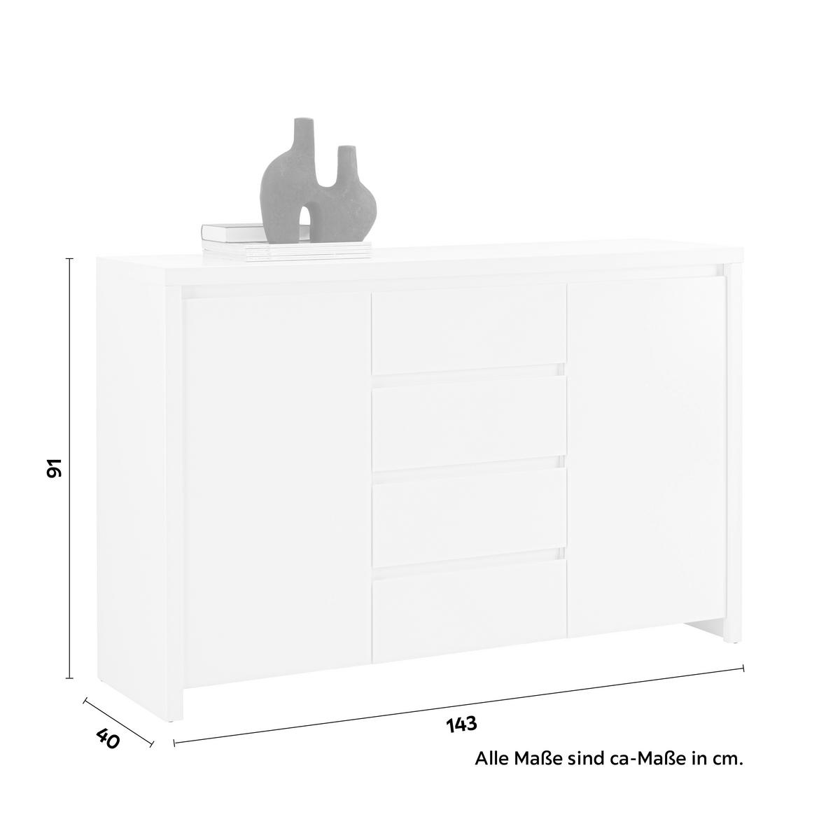 Široká komoda Larios, š: 143 cm - bílá, Moderní, kompozitní dřevo (143/91/40cm) - Mömax