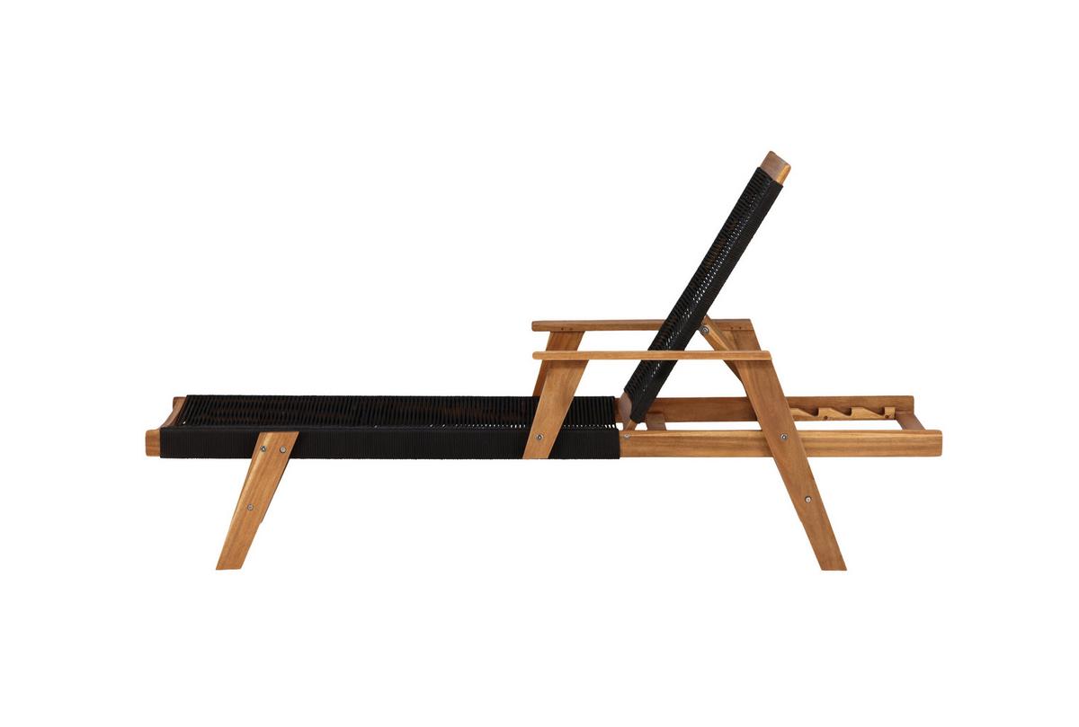 Sonnenliege Little John Akazienholz Verstellbar - Schwarz/Akaziefarben, KONVENTIONELL, Holz (73/35/200cm) - Gardenson