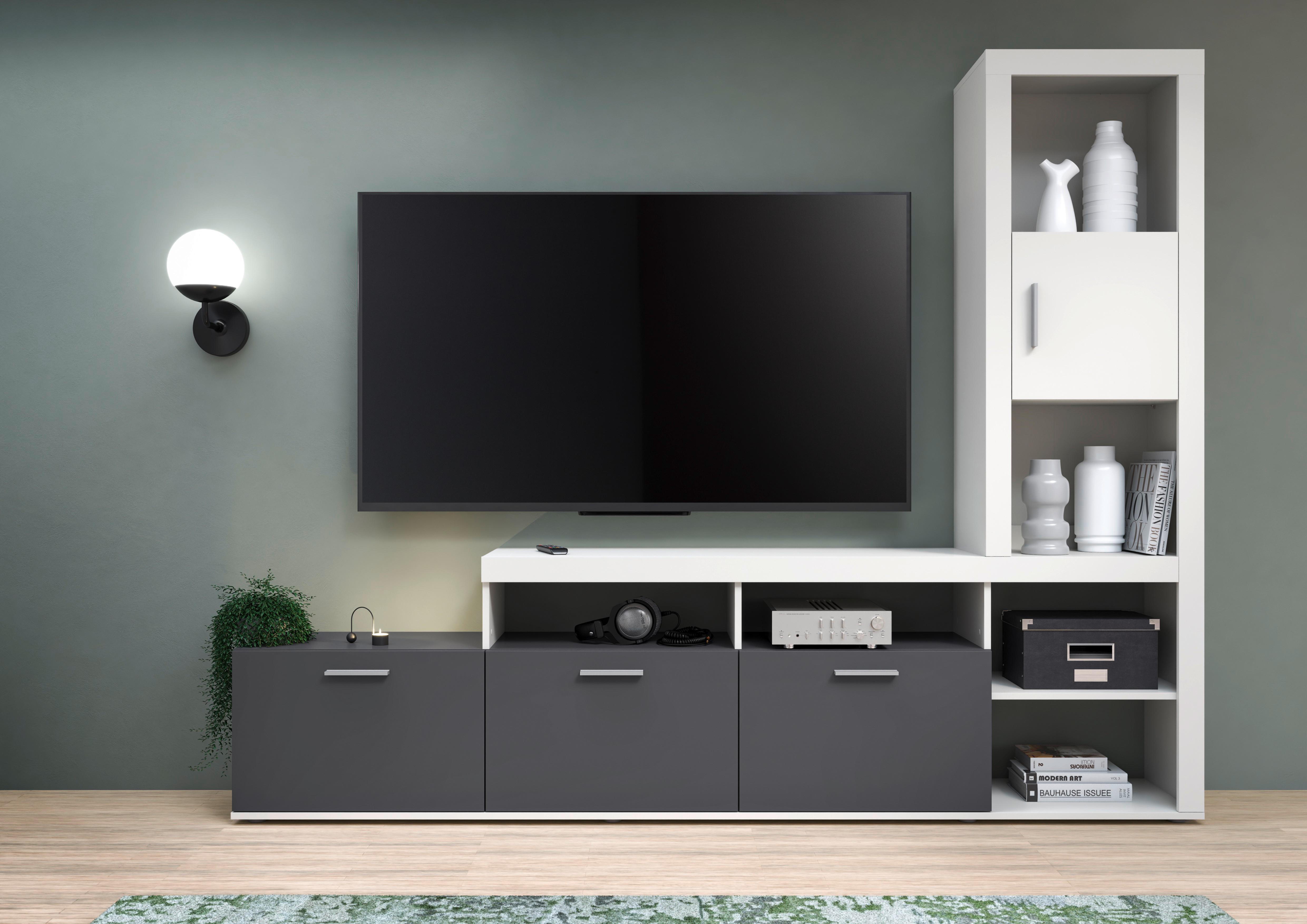 Obývacia stena JACKY - biela/antracitová, Modern, kompozitné drevo/plast (230/184/37cm) - Mömax