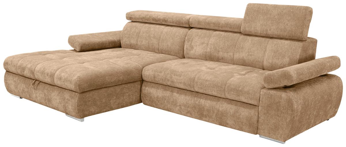 Rohová sedačka VEGAS, ľavá, béžovohnedá ženilka - béžovohnedá/strieborná, Design, drevo/textil (173/294cm)