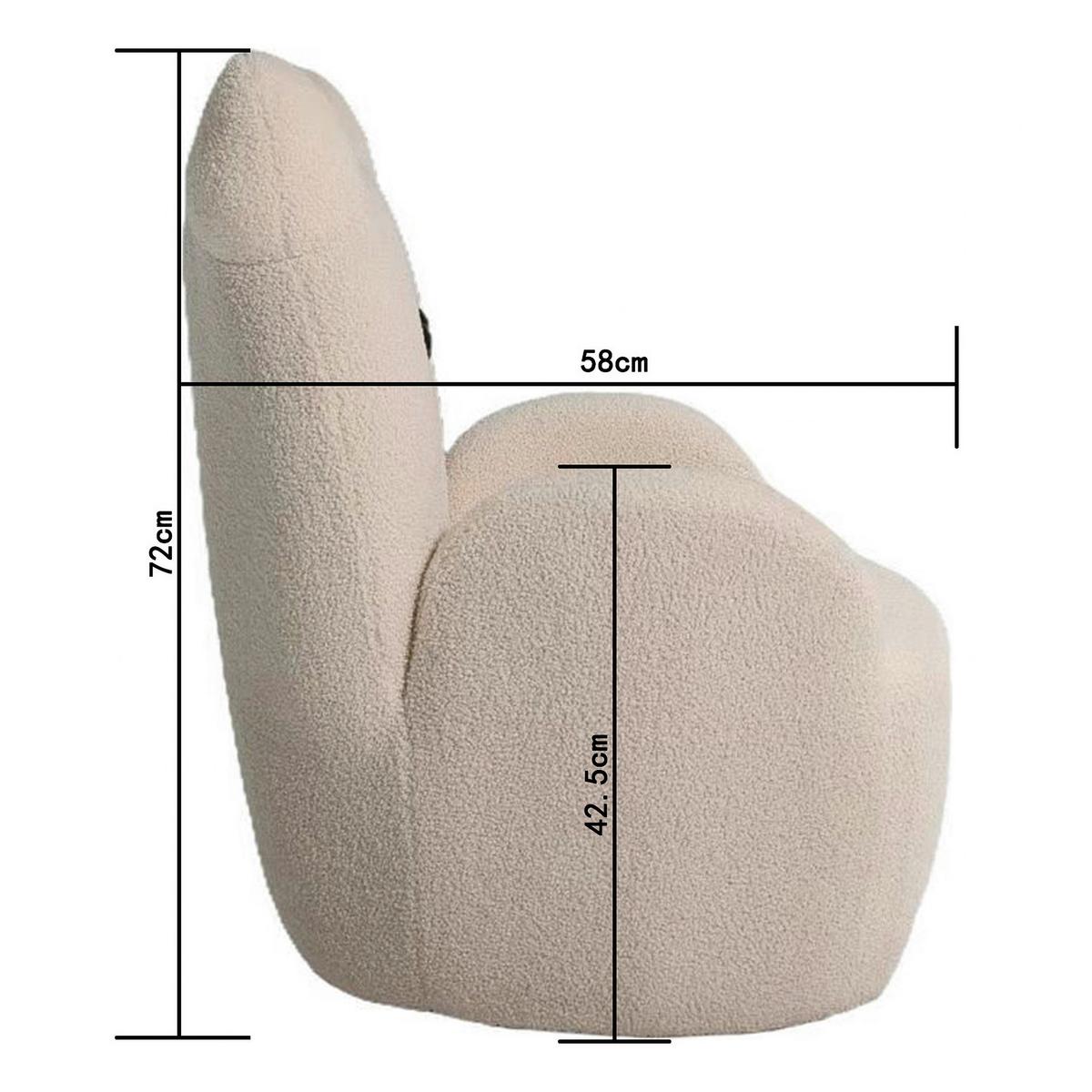 Křeslo KITTI, bílá tkanina TEDDY - bílá, Romantický / Rustikální, dřevo/textil (59/40/72cm) - Prenneis