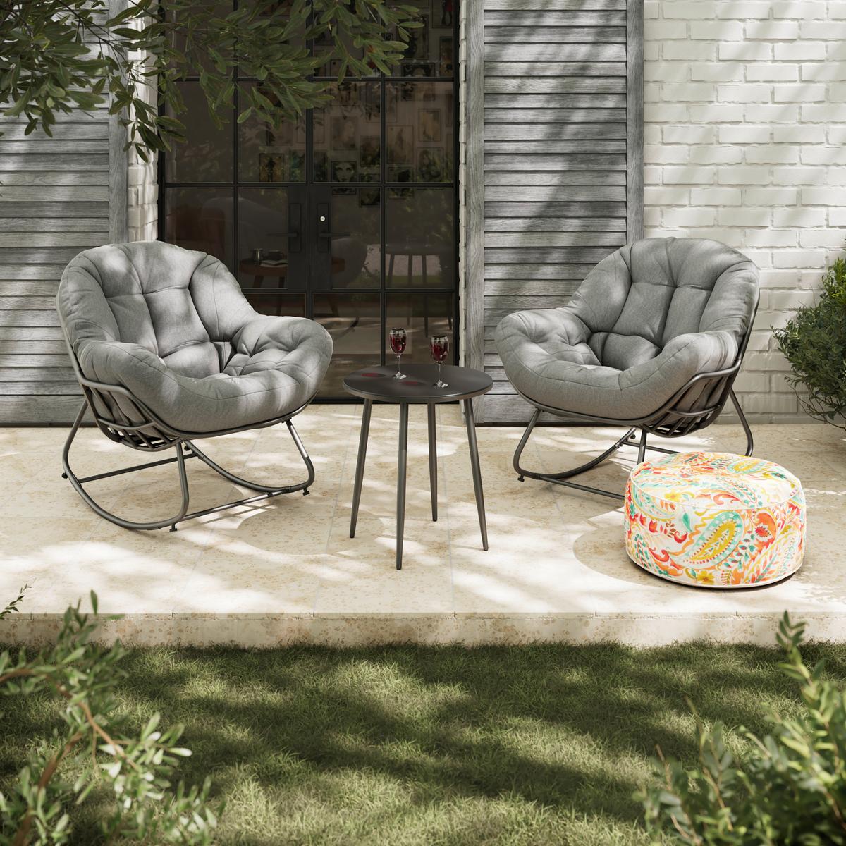 Záhradná sada na balkón ISABEL - čierna/svetlosivá, Modern, kov/textil (92/111/87cm) - Bessagi Garden