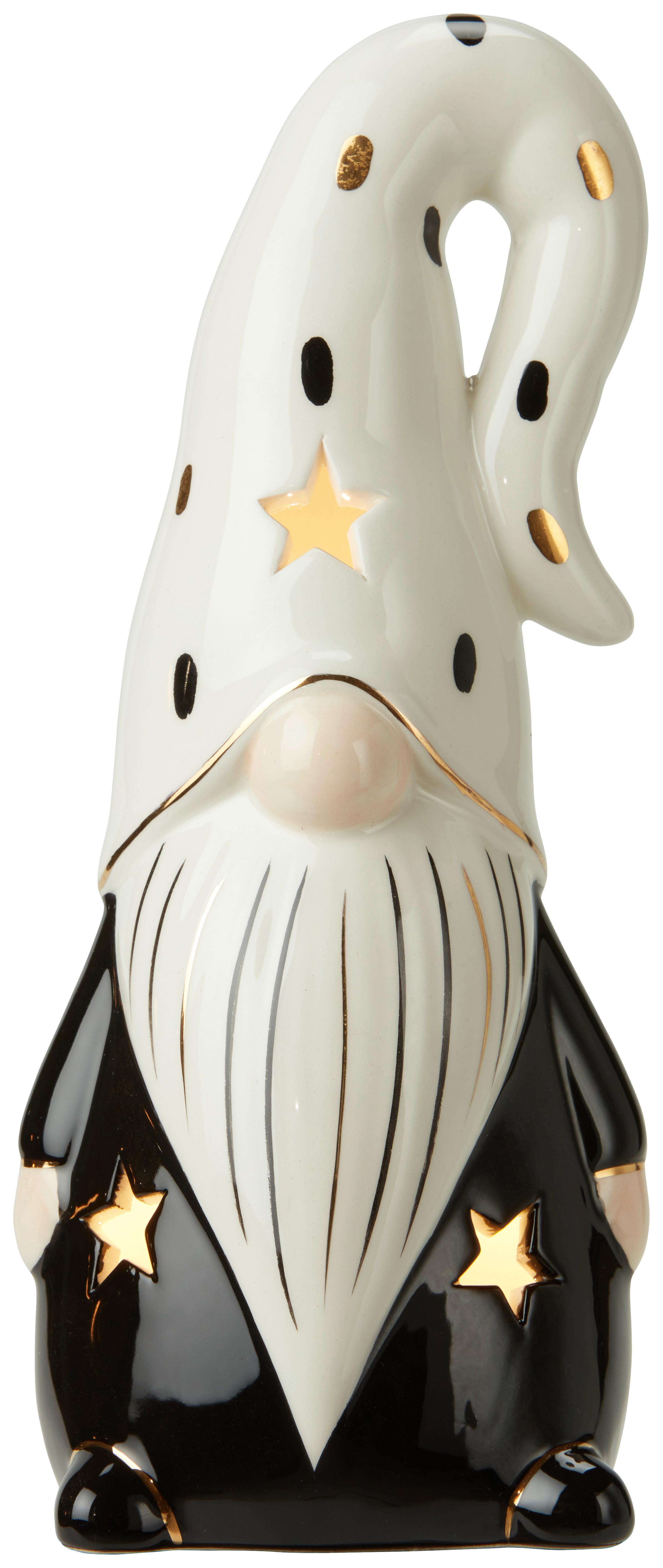 Weihnachtsdeko Zwerg Keramik mit Led H: ca. 19 cm - Schwarz/Weiß, Basics, Keramik (8/7,5/18,8cm) - Luca Bessoni