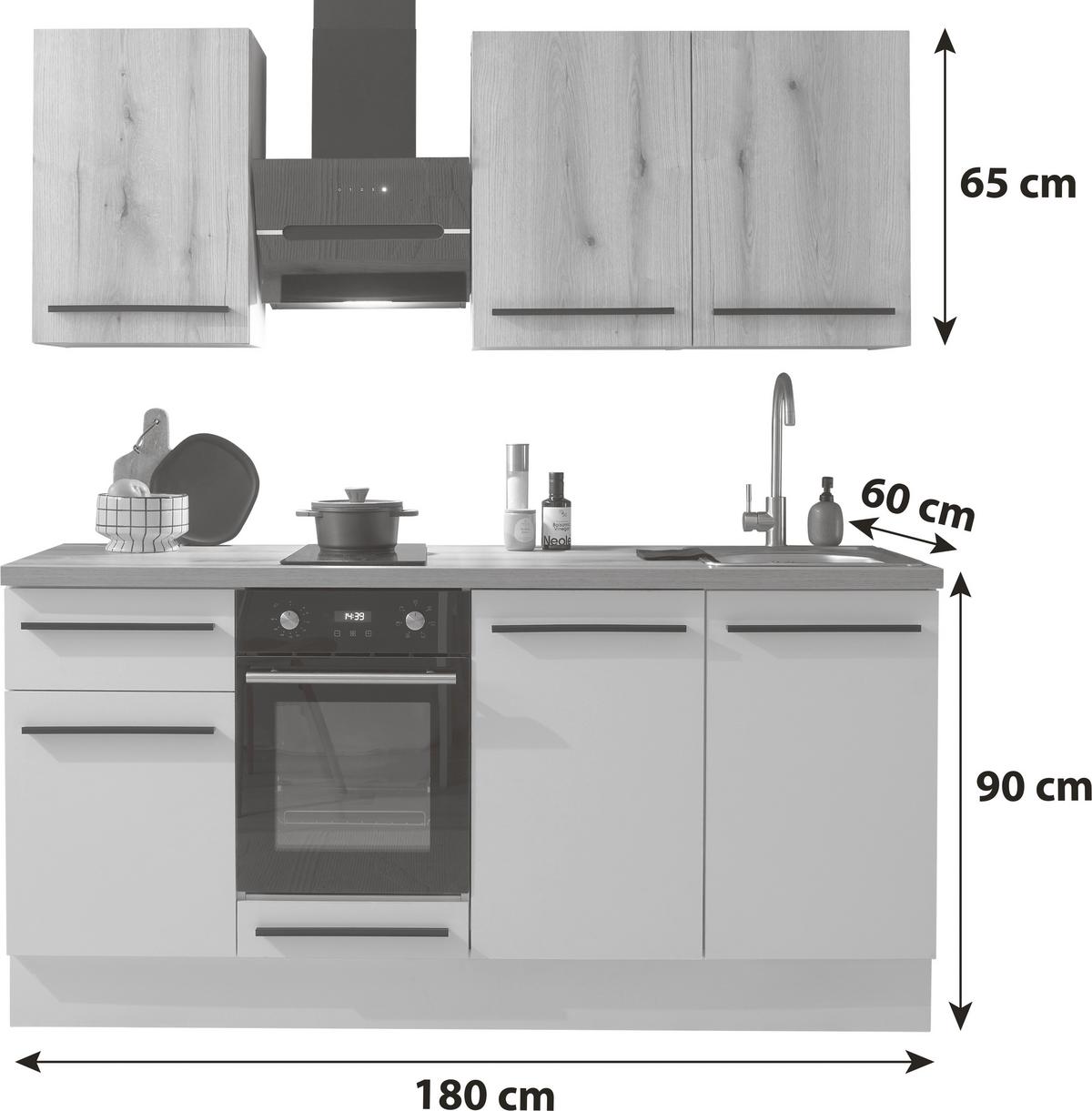 Küchenblock Torcello Weiß/eiche Dekor B: 180 Cm - Eichefarben/Weiß, KONVENTIONELL, Holzwerkstoff (180cm) - P & B