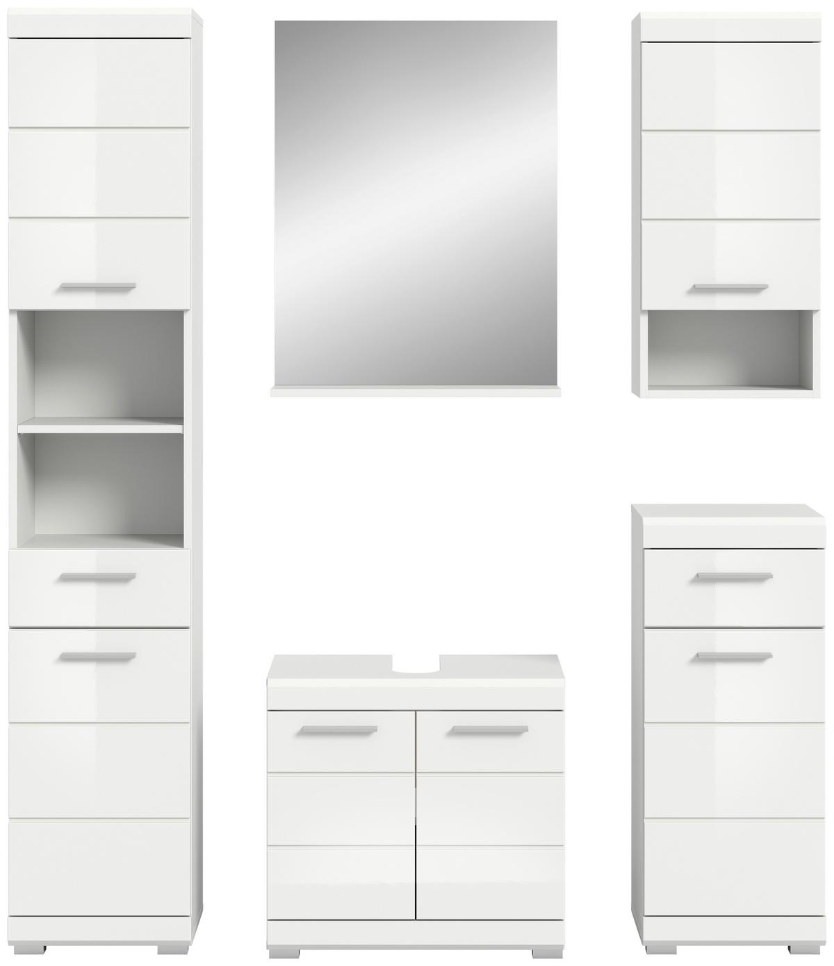 Badezimmer Scout Weiß Hg B: 154 cm - Weiß Hochglanz/Silberfarben, MODERN, Glas/Holzwerkstoff (154cm) - MID.YOU