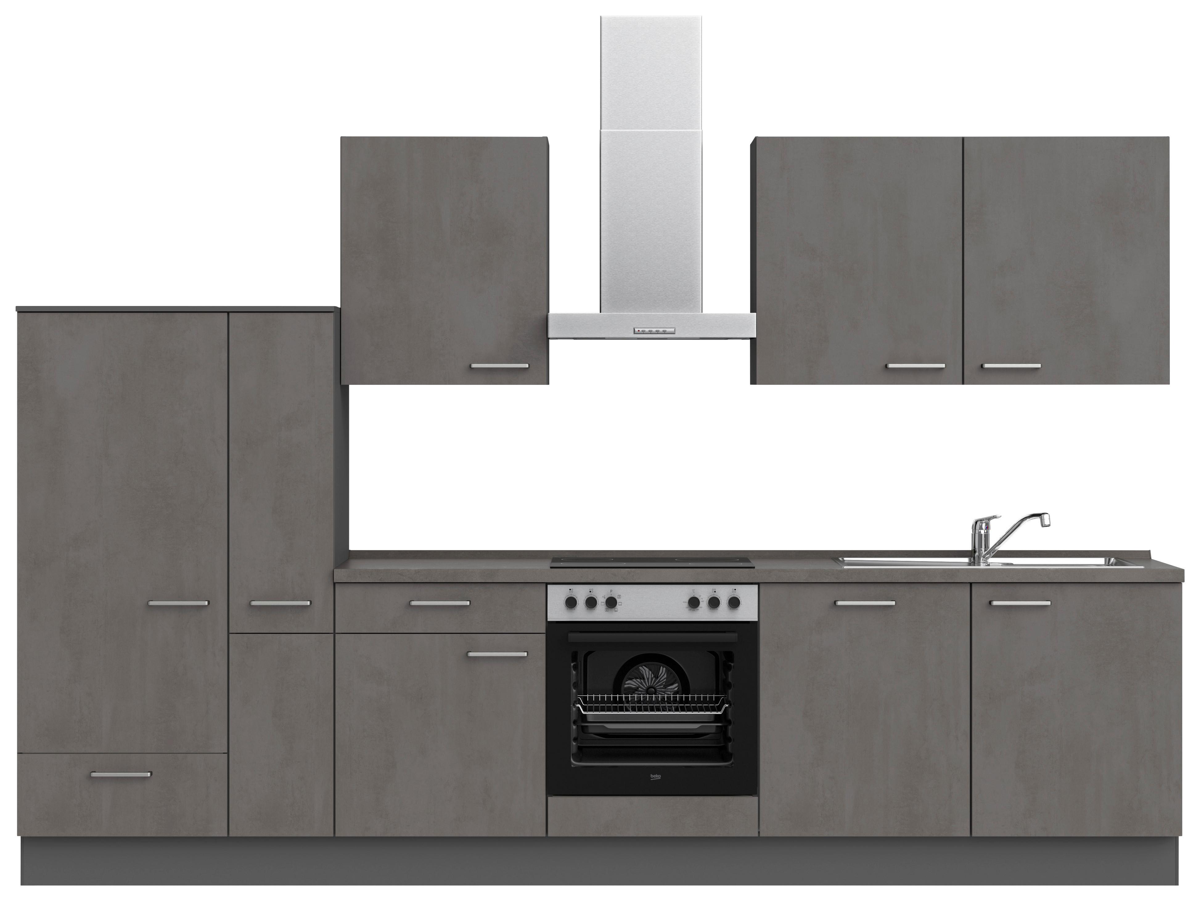 Kuchynská linka 330 cm, bridlicový šedý beton - farba ušľachtilej ocele/bridlicová, Modern, kov/kompozitné drevo (330cm) - Nobilia